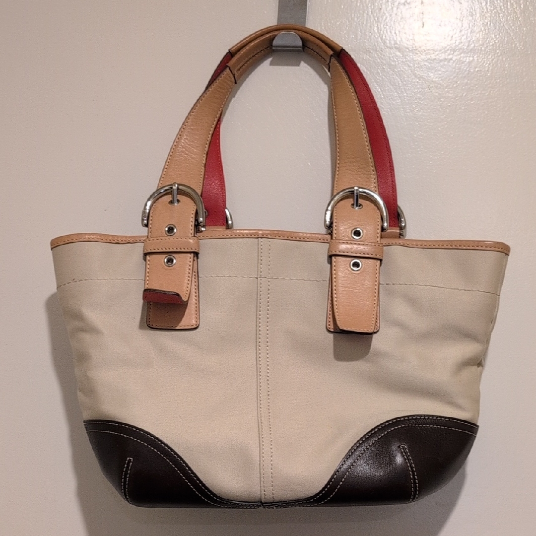 Vintage Coach Cream And Brown Women's Tote Bag
